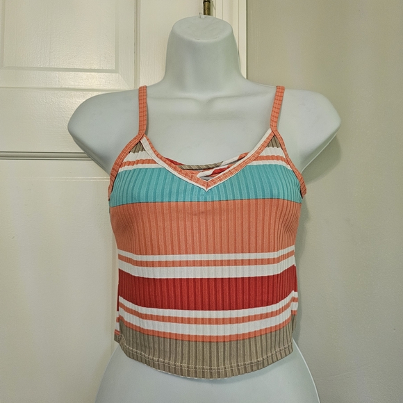 Blue Blush Tops - Blue Blush Multicolor Striped Ribbed Tank Top